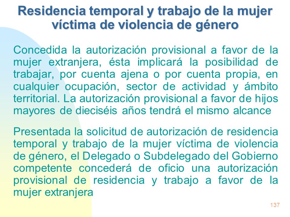 Residencia temporal y trabajo de la mujer víctima de violencia de género