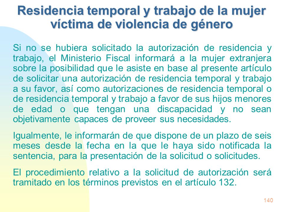 Residencia temporal y trabajo de la mujer víctima de violencia de género