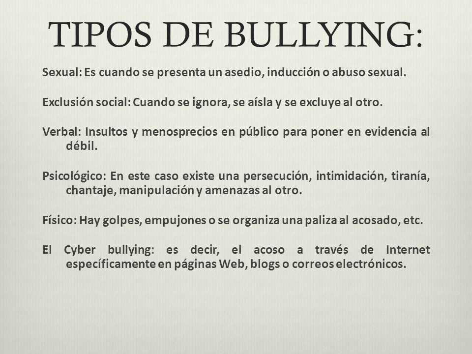 TIPOS DE BULLYING: