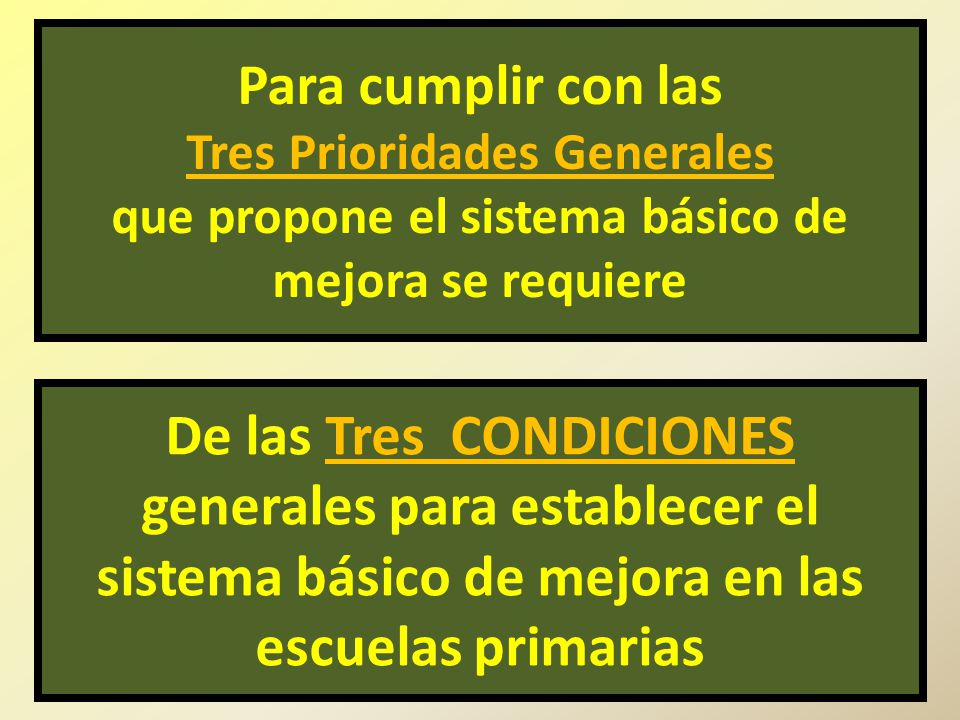 Para cumplir con las Tres Prioridades Generales. que propone el sistema básico de mejora se requiere.