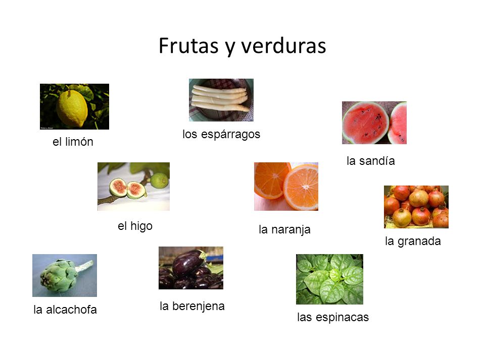 Frutas y verduras los espárragos el limón la sandía el higo la naranja
