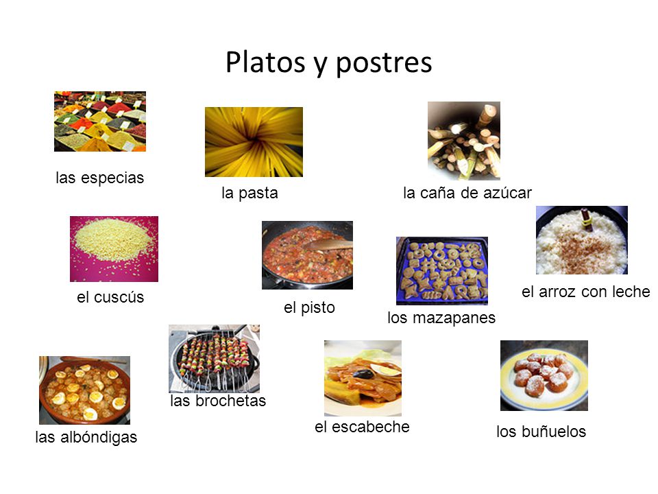 Platos y postres las especias la pasta la caña de azúcar