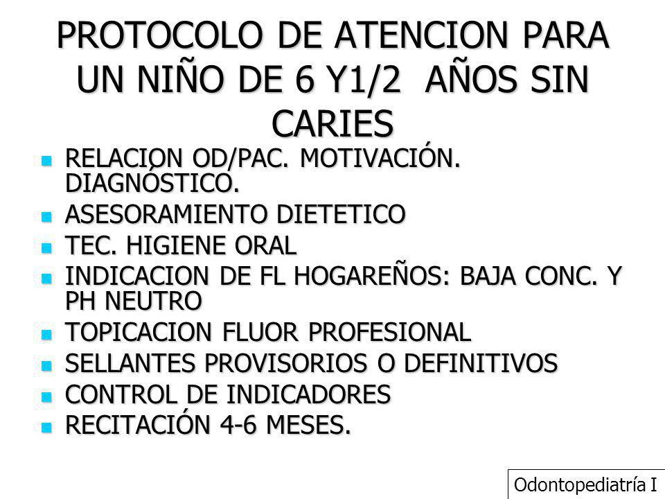 PROTOCOLO DE ATENCION PARA UN NIÑO DE 6 Y1/2 AÑOS SIN CARIES