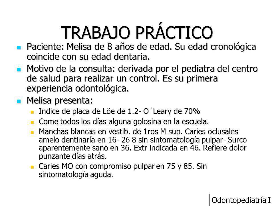 TRABAJO PRÁCTICO Paciente: Melisa de 8 años de edad. Su edad cronológica coincide con su edad dentaria.