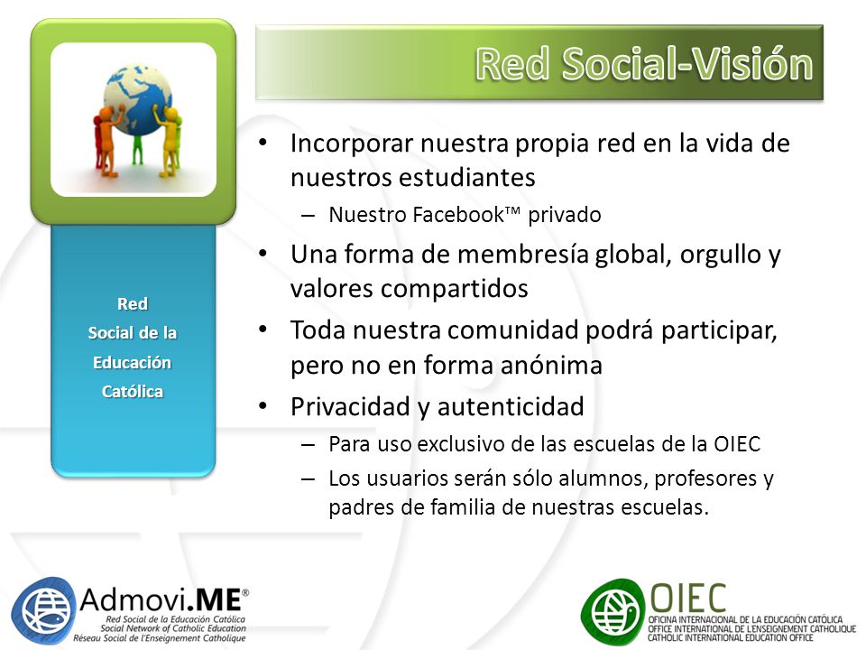 Red Social de la. Educación. Católica. Red Social-Visión. Incorporar nuestra propia red en la vida de nuestros estudiantes.