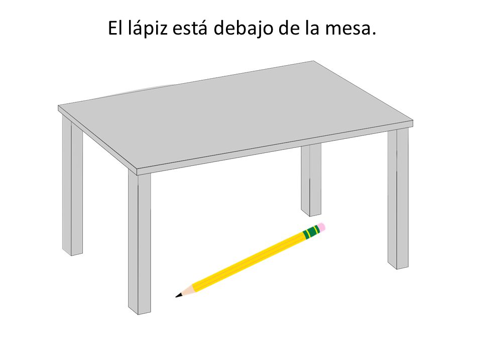El lápiz está debajo de la mesa.
