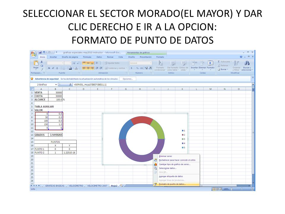 SELECCIONAR EL SECTOR MORADO(EL MAYOR) Y DAR CLIC DERECHO E IR A LA OPCION: FORMATO DE PUNTO DE DATOS