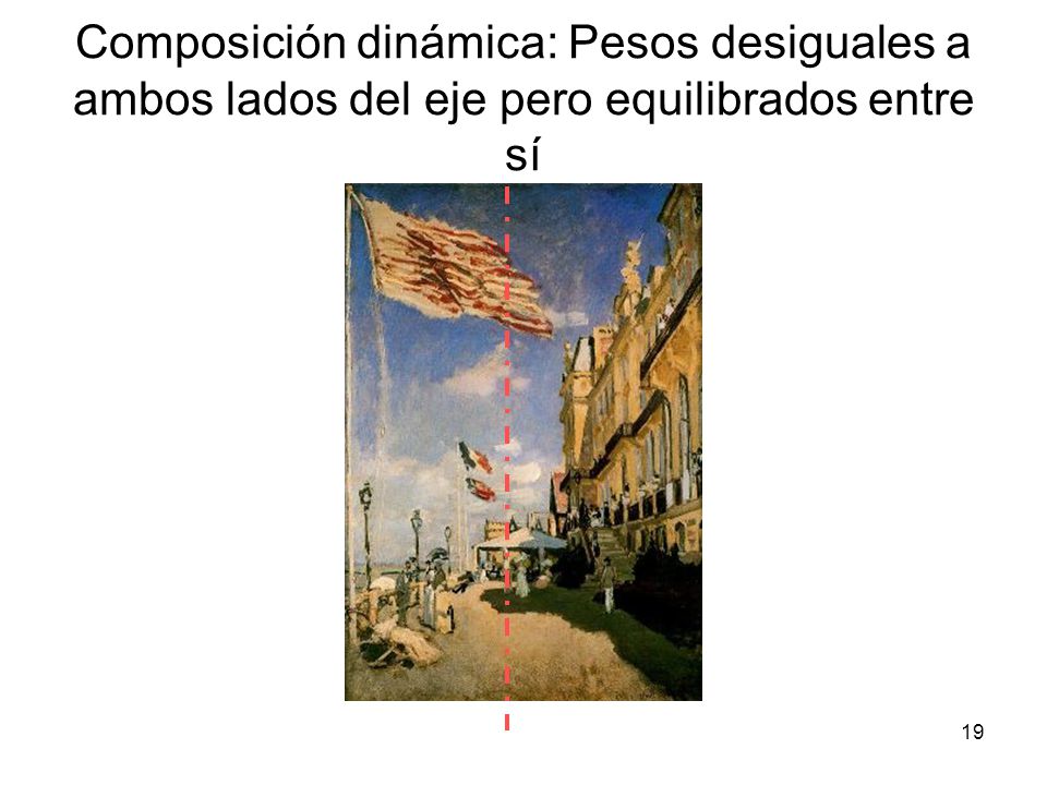 Composición dinámica: Pesos desiguales a ambos lados del eje pero equilibrados entre sí