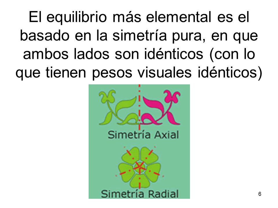 El equilibrio más elemental es el basado en la simetría pura, en que ambos lados son idénticos (con lo que tienen pesos visuales idénticos)