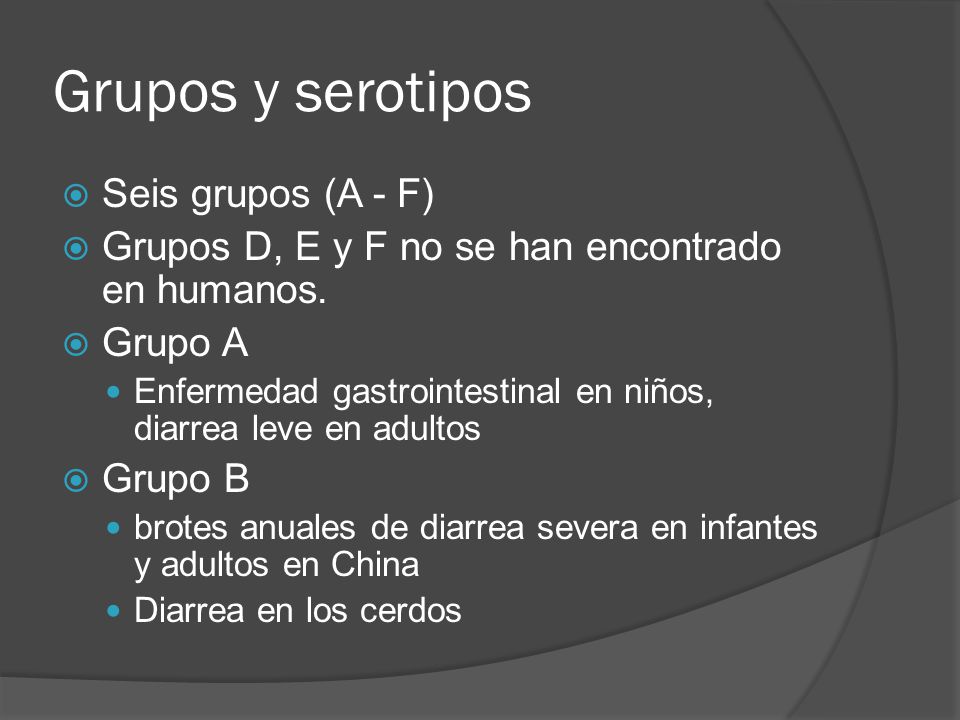 Grupos y serotipos Seis grupos (A - F)
