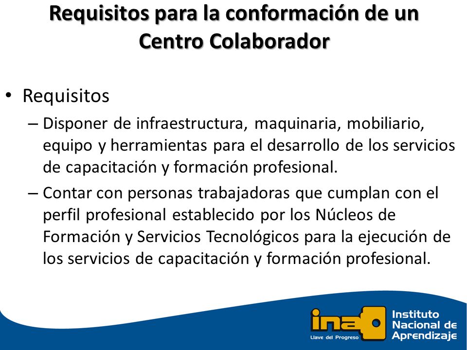 Requisitos para la conformación de un Centro Colaborador