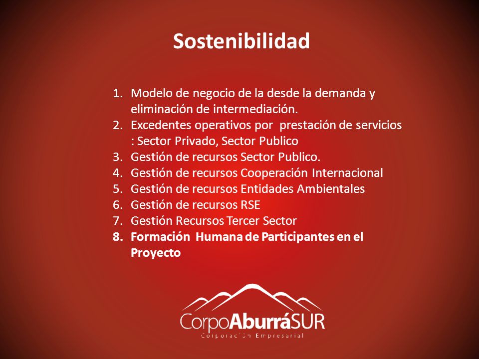 Sostenibilidad Modelo de negocio de la desde la demanda y eliminación de intermediación.