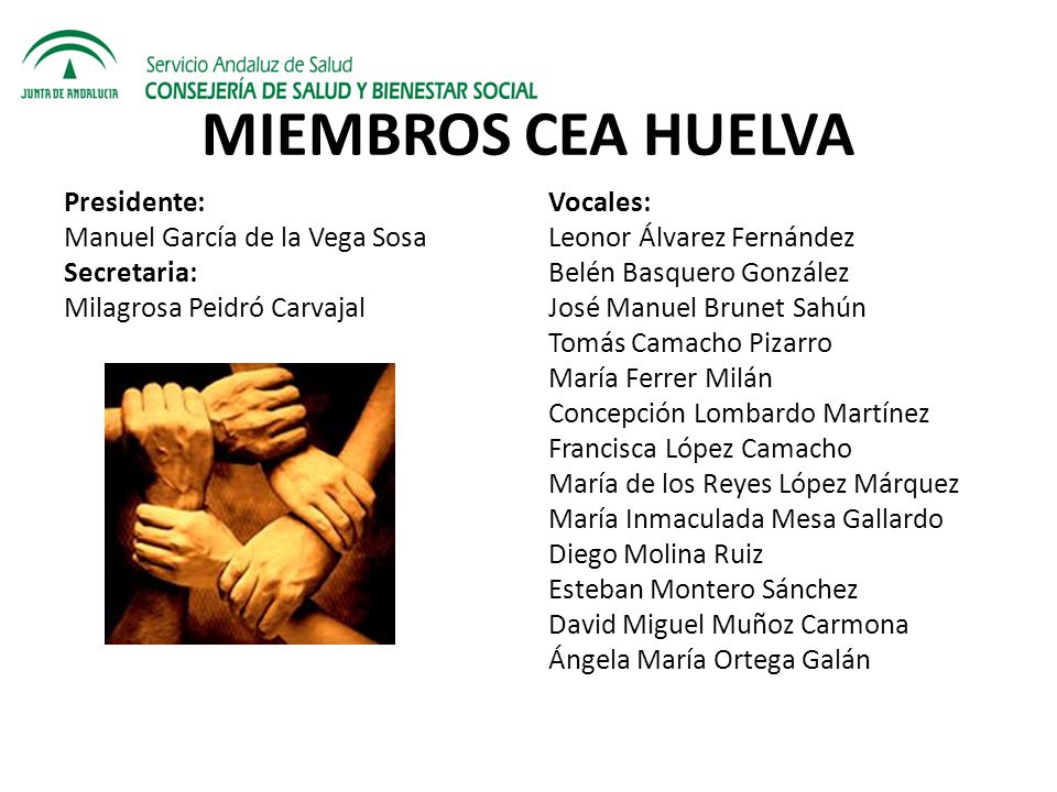MIEMBROS CEA HUELVA Presidente: Manuel García de la Vega Sosa Secretaria: Milagrosa Peidró Carvajal
