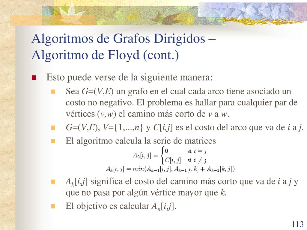 Algoritmos de Grafos Dirigidos – Algoritmo de Floyd (cont.)