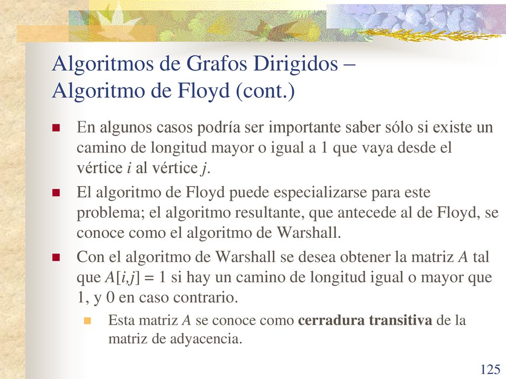 Algoritmos de Grafos Dirigidos – Algoritmo de Floyd (cont.)