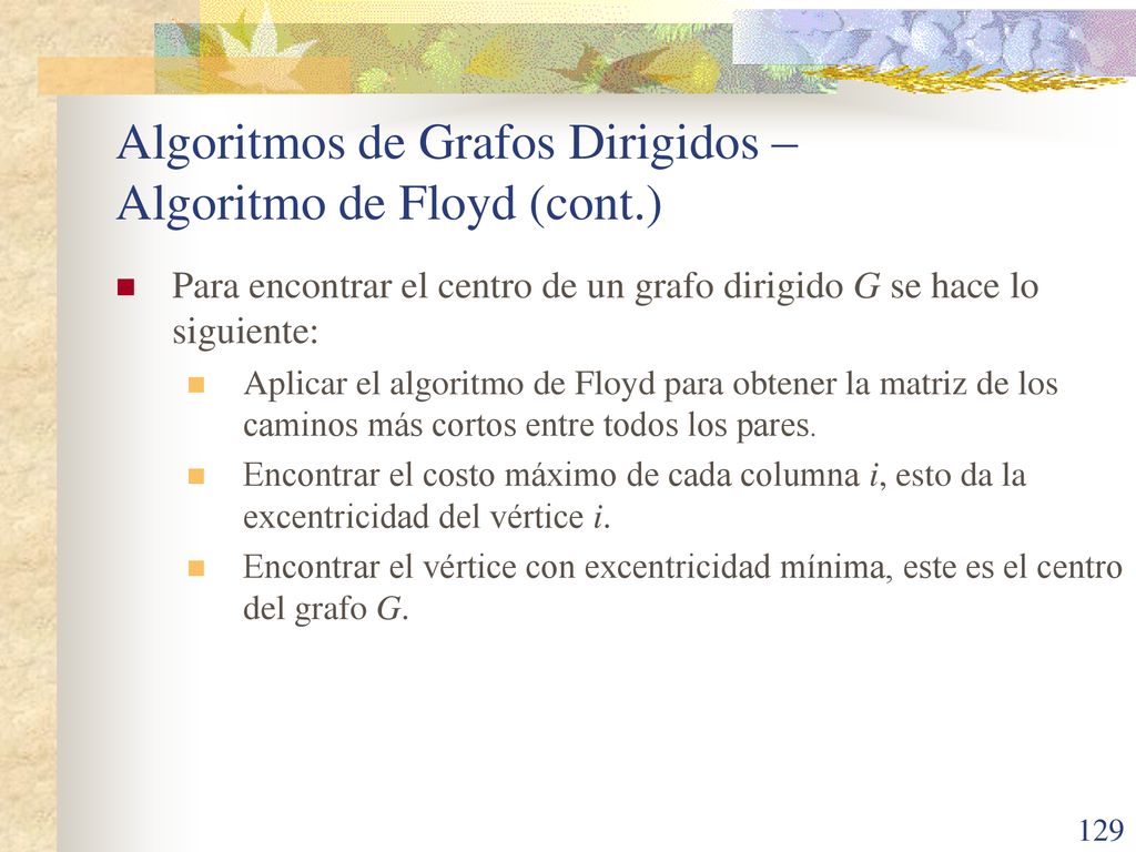Algoritmos de Grafos Dirigidos – Algoritmo de Floyd (cont.)