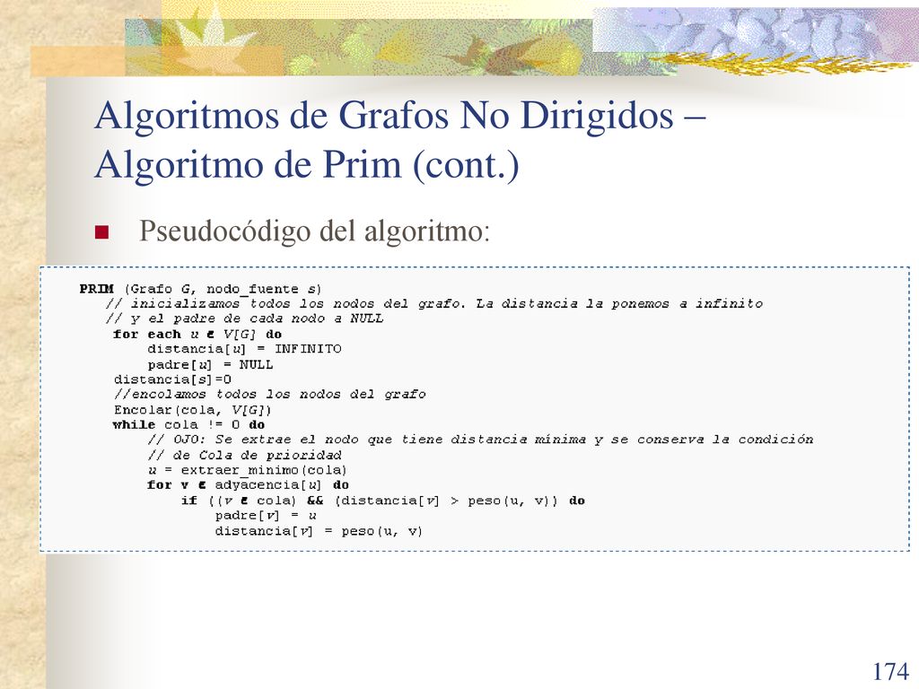 Algoritmos de Grafos No Dirigidos – Algoritmo de Prim (cont.)