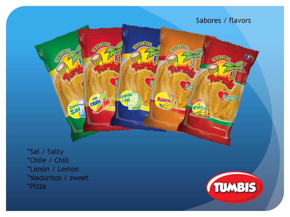 Sabores / flavors *Sal / Salty *Chile / Chili *Limón / Lemon *Maduritos / sweet *Pizza