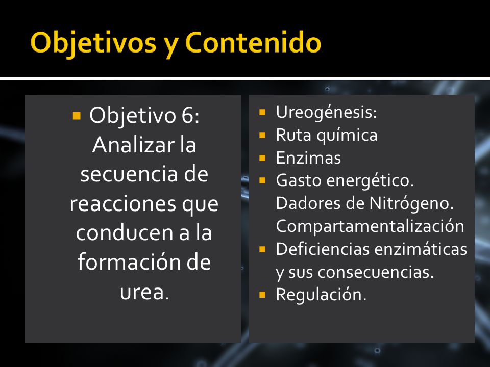 Objetivos y Contenido Objetivo 6: Analizar la secuencia de reacciones que conducen a la formación de urea.