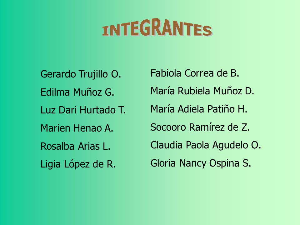 INTEGRANTES Gerardo Trujillo O. Fabiola Correa de B. Edilma Muñoz G.