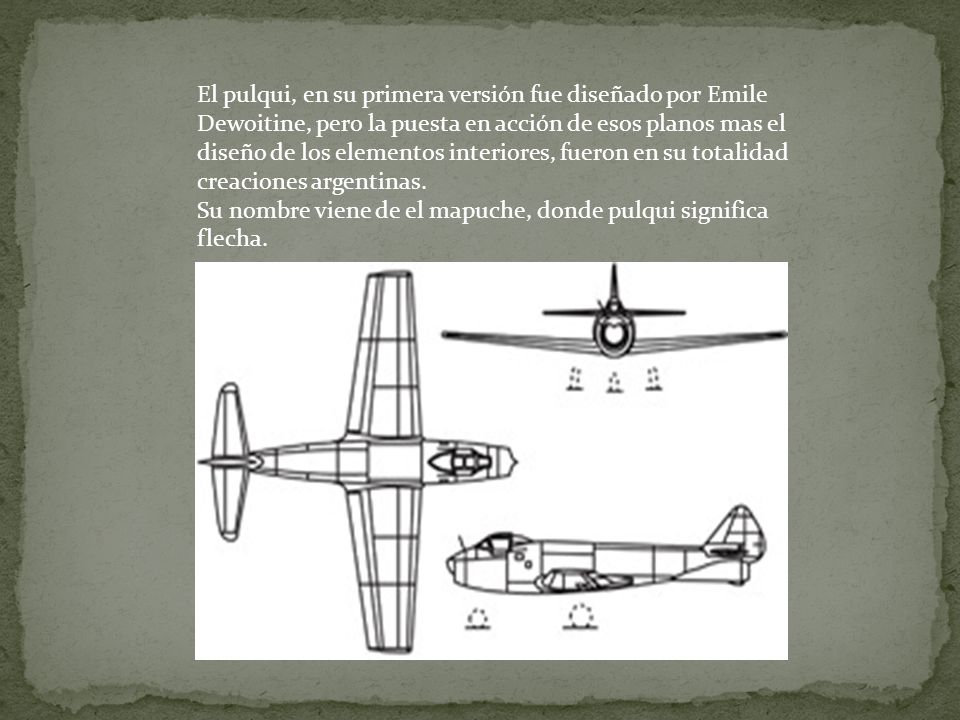 El pulqui, en su primera versión fue diseñado por Emile Dewoitine, pero la puesta en acción de esos planos mas el diseño de los elementos interiores, fueron en su totalidad creaciones argentinas.