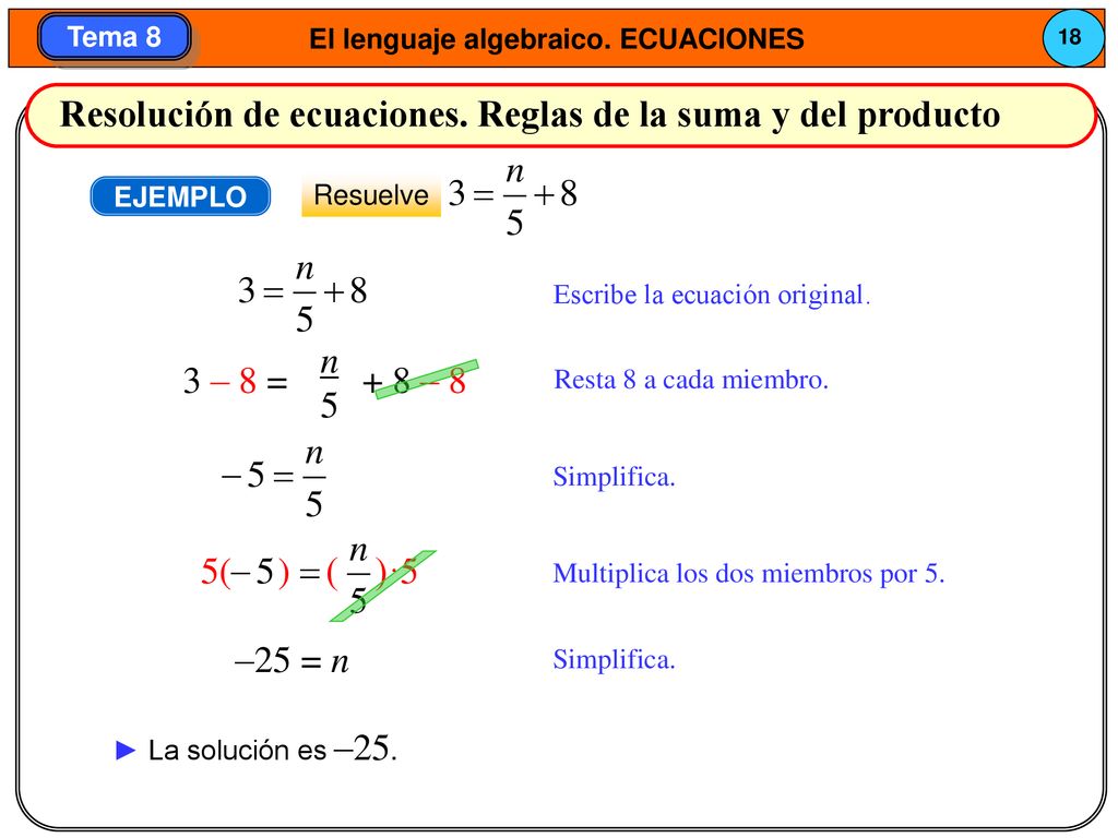 Resolución de ecuaciones. Reglas de la suma y del producto
