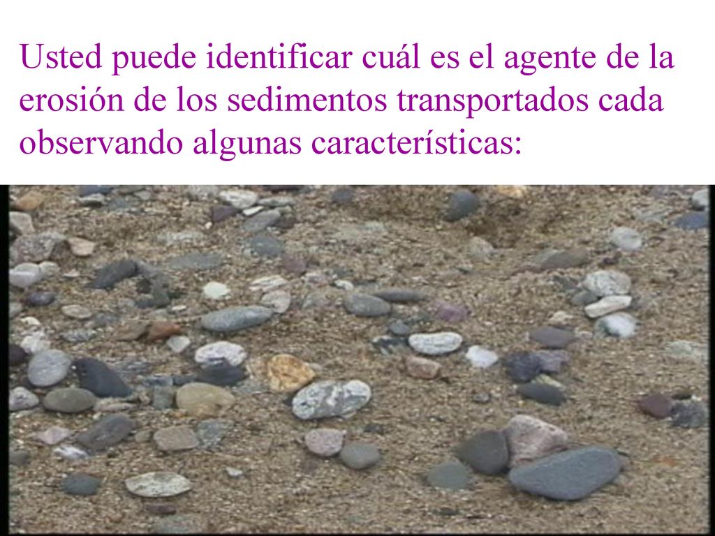 Usted puede identificar cuál es el agente de la erosión de los sedimentos transportados cada observando algunas características: