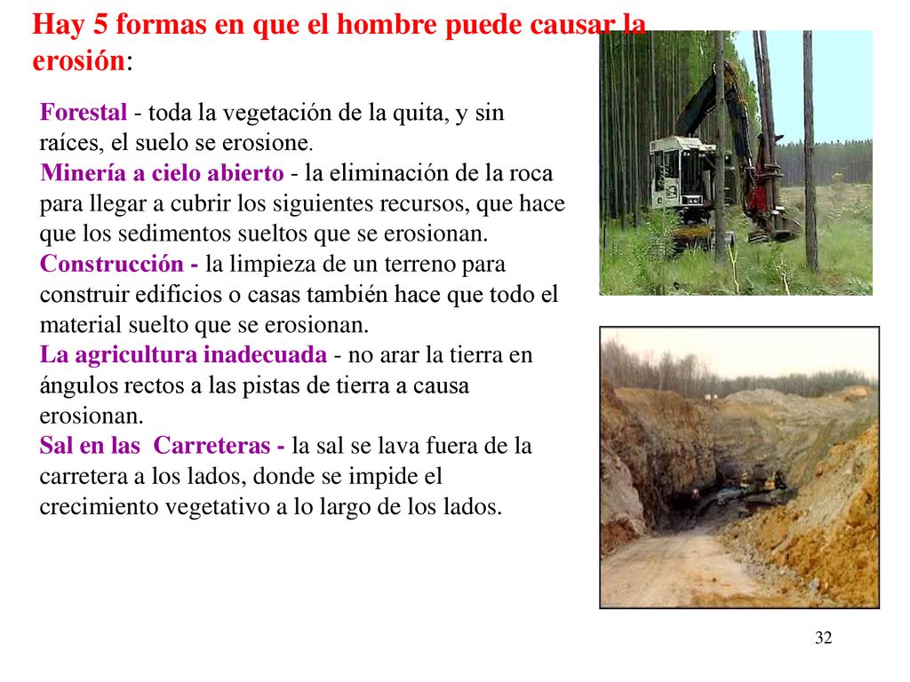Hay 5 formas en que el hombre puede causar la erosión: