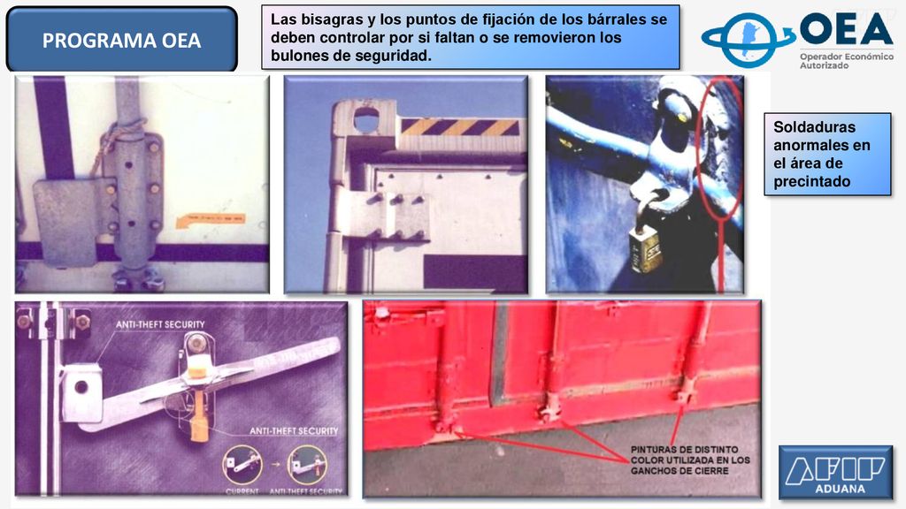 PROGRAMA OEA Las bisagras y los puntos de fijación de los bárrales se deben controlar por si faltan o se removieron los bulones de seguridad.