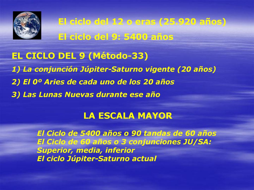 El ciclo del 12 o eras ( años) El ciclo del 9: 5400 años