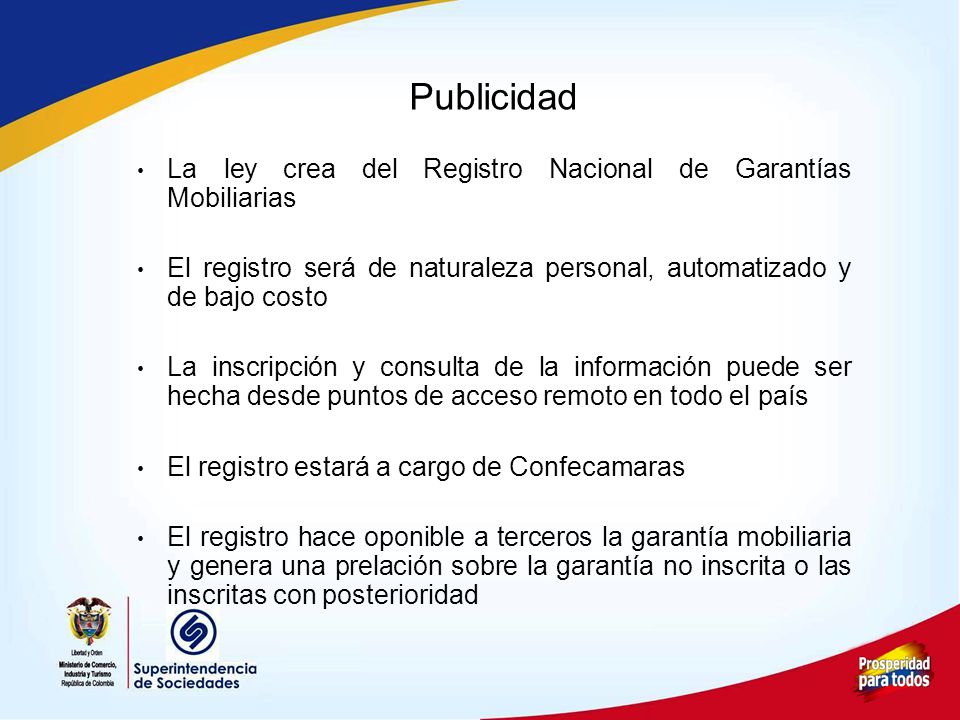 Publicidad La ley crea del Registro Nacional de Garantías Mobiliarias