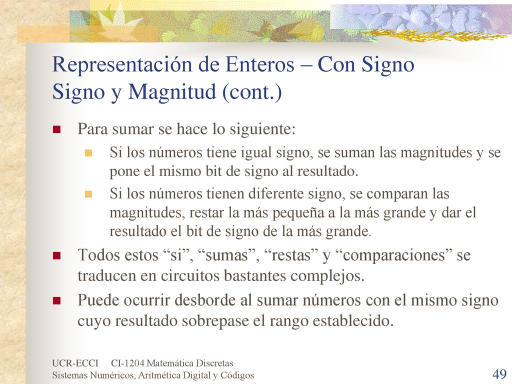 Representación de Enteros – Con Signo Signo y Magnitud (cont.)