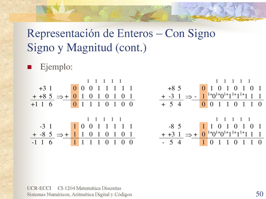 Representación de Enteros – Con Signo Signo y Magnitud (cont.)