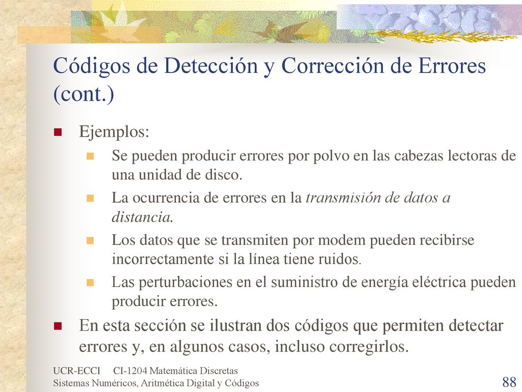 Códigos de Detección y Corrección de Errores (cont.)