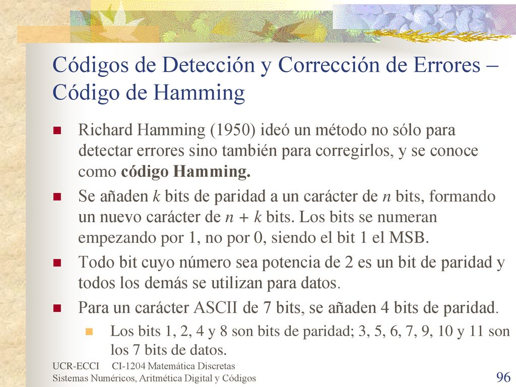 Códigos de Detección y Corrección de Errores – Código de Hamming