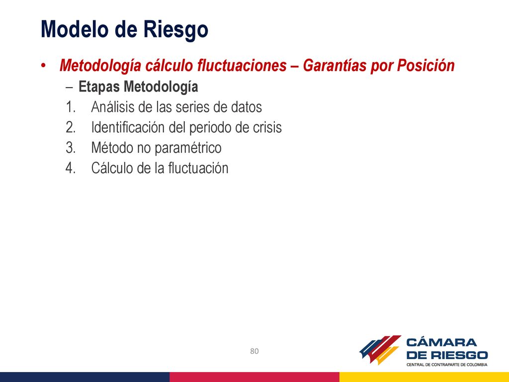 Modelo de Riesgo Metodología cálculo fluctuaciones – Garantías por Posición. Etapas Metodología. Análisis de las series de datos.