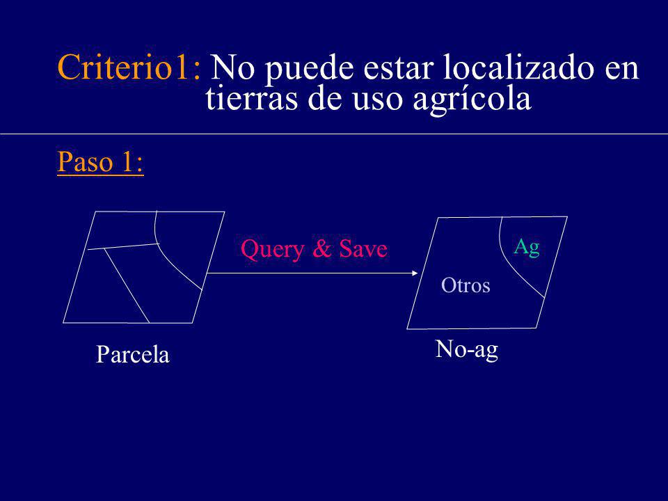 Criterio1: No puede estar localizado en tierras de uso agrícola