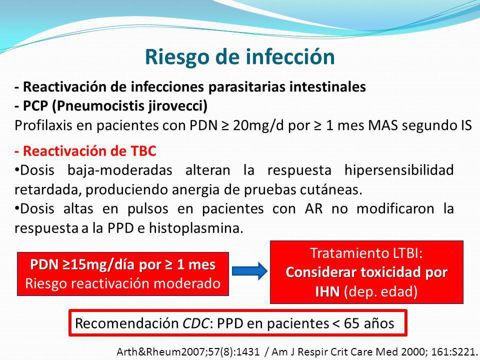 Riesgo de infección - Reactivación de infecciones parasitarias intestinales. - PCP (Pneumocistis jirovecci)