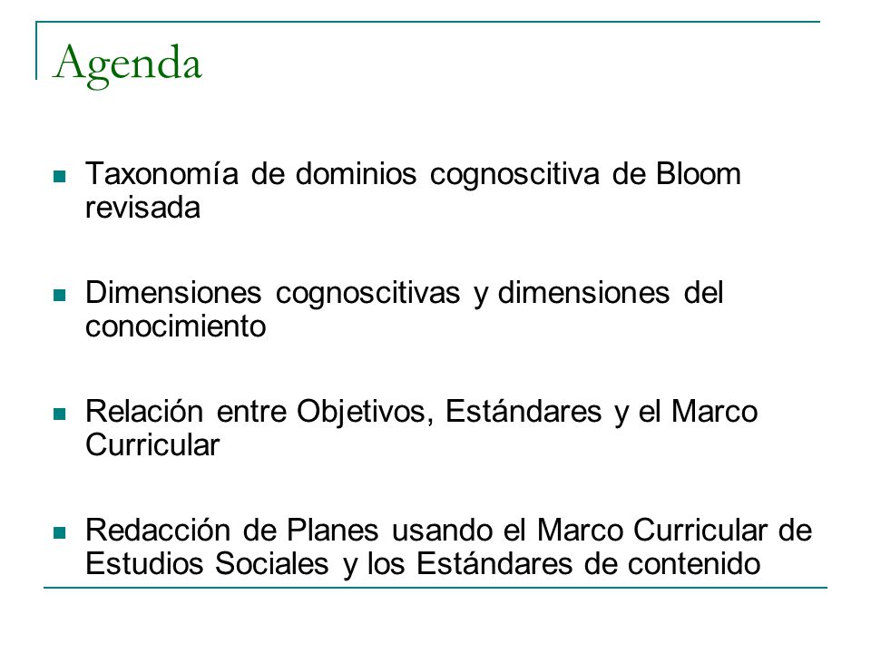 Agenda Taxonomía de dominios cognoscitiva de Bloom revisada
