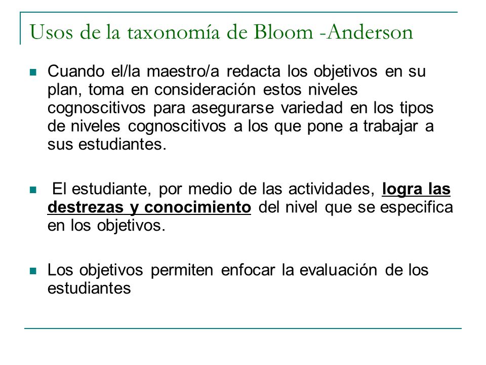 Usos de la taxonomía de Bloom -Anderson