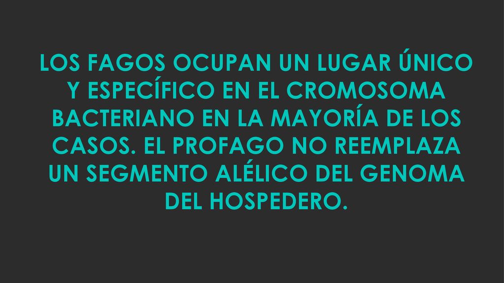 LOS FAGOS OCUPAN UN LUGAR ÚNICO Y ESPECÍFICO EN EL CROMOSOMA BACTERIANO EN LA MAYORÍA DE LOS CASOS.