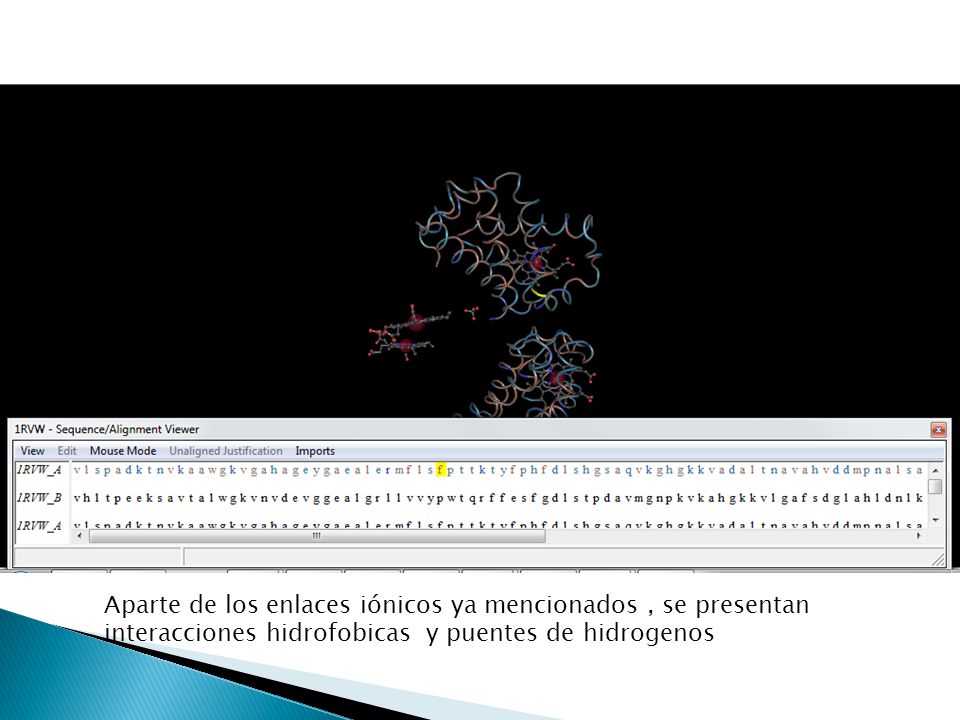 Aparte de los enlaces iónicos ya mencionados , se presentan interacciones hidrofobicas y puentes de hidrogenos