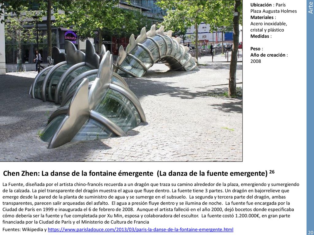 Ubicación : París Plaza Augusta Holmes. Materiales : Acero inoxidable, cristal y plástico. Medidas :