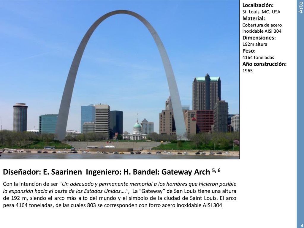 Diseñador: E. Saarinen Ingeniero: H. Bandel: Gateway Arch 5, 6