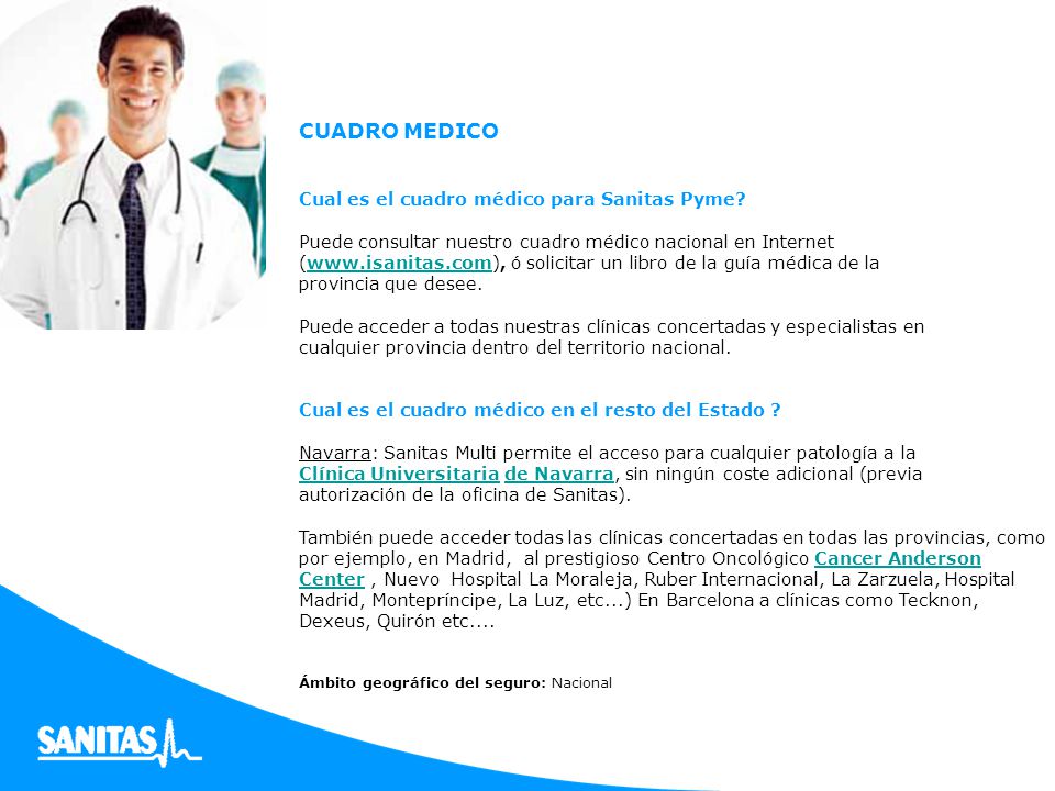 CUADRO MEDICO Cual es el cuadro médico para Sanitas Pyme