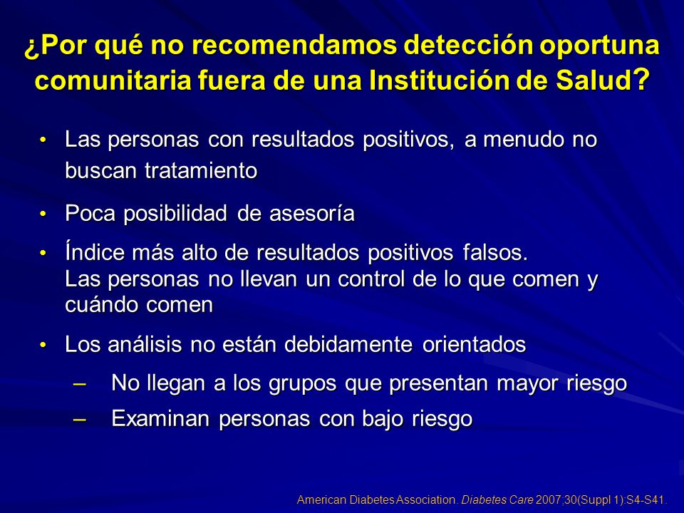 ¿Por qué no recomendamos detección oportuna comunitaria fuera de una Institución de Salud