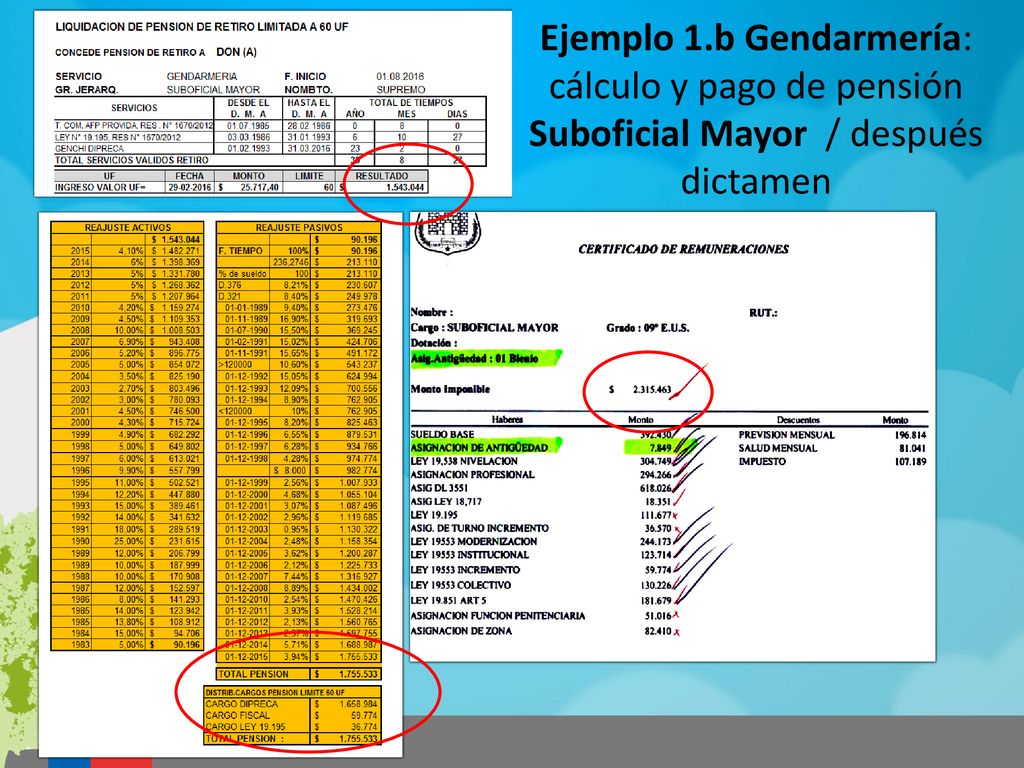 Ejemplo 1.b Gendarmería: cálculo y pago de pensión Suboficial Mayor / después dictamen