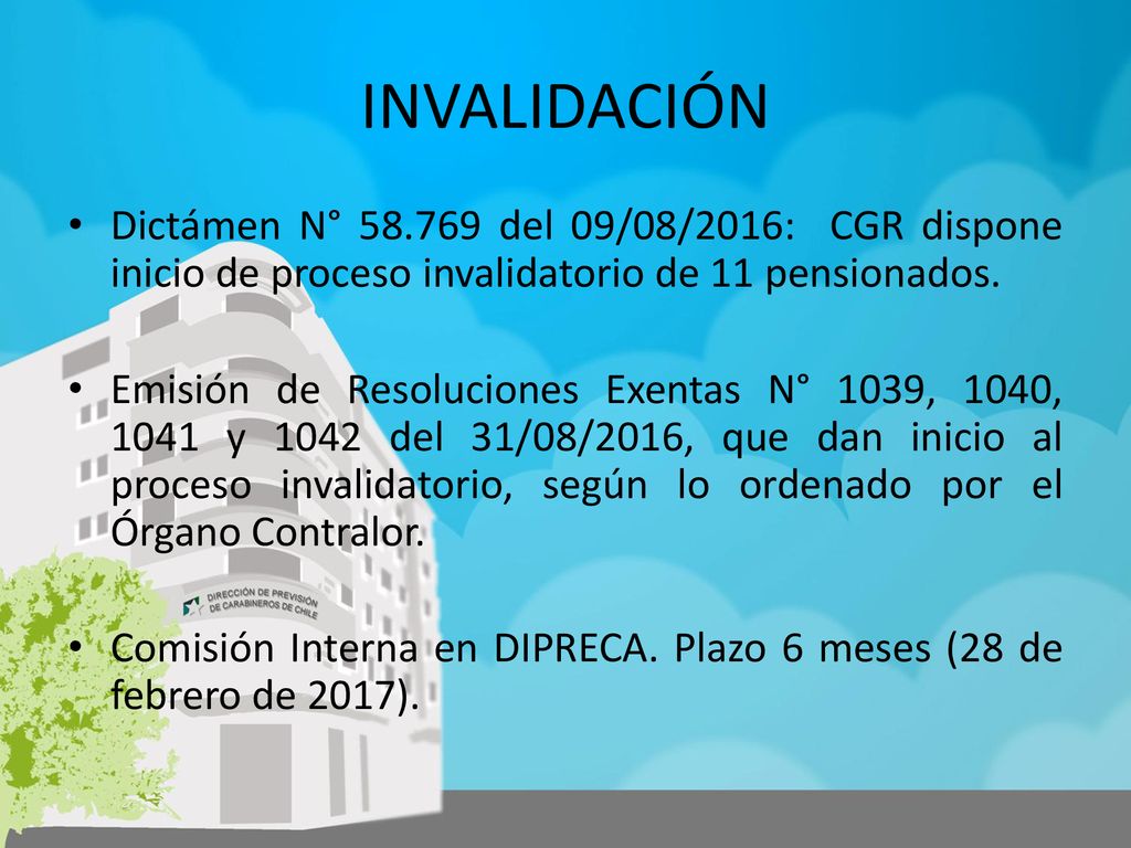 INVALIDACIÓN Dictámen N° del 09/08/2016: CGR dispone inicio de proceso invalidatorio de 11 pensionados.
