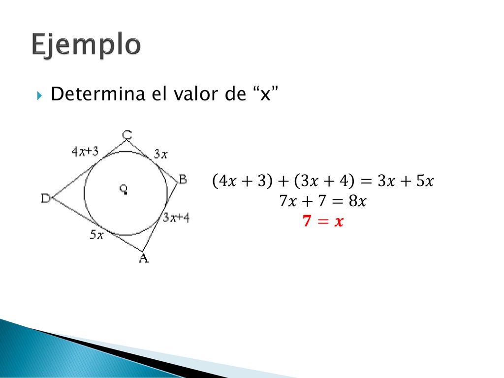 Ejemplo Determina el valor de x 4𝑥+3 + 3𝑥+4 =3𝑥+5𝑥 7𝑥+7=8𝑥 𝟕=𝒙