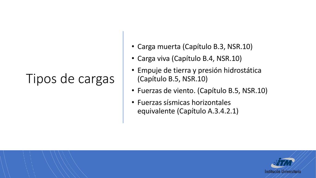 Tipos de cargas Carga muerta (Capítulo B.3, NSR.10)